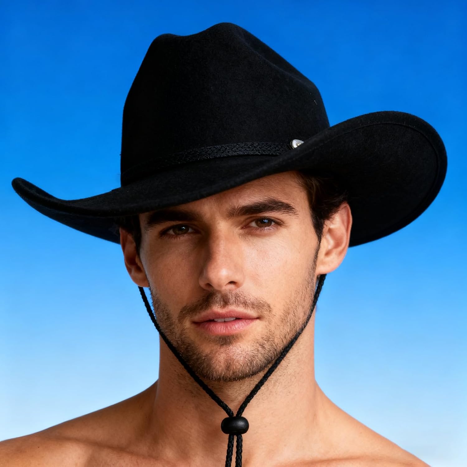Cowboy hat Man and Women Western Cowboy Wide Eaves Bonnet Felt Fedora Bonnet with a hat Strap with Buckle Eaves Belt