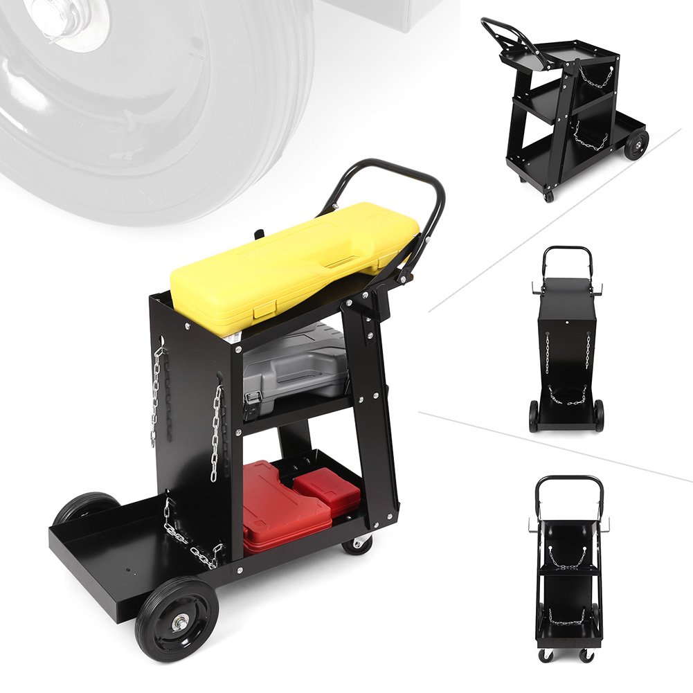 Mallofusa 3-Tiers Welder Welding Cart Plasma Cutter MIG TIG ARC W/Casters Universal Storage for Tanks Heavy Duty Black