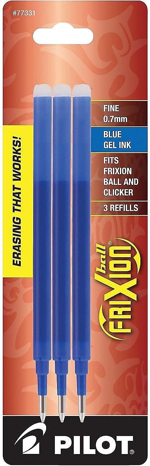 Pilot, FriXion Ball Gel Ink Refills for Erasable Pens, Fine Point 0.7 mm, Pack of 3, Blue image 2
