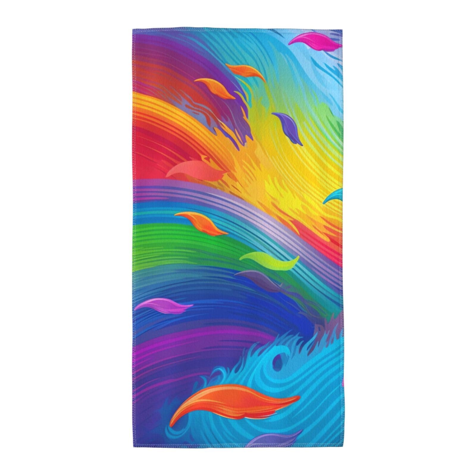FodPand Microfiber Hand Towels for Bathroom, Soft Absorbent Decorative Face Towel Rainbow Ocean Guest Bath Towel 12"X24" Kitchen Dish Towel for Bathroom Kitchen Hotel Gym Spa Towels