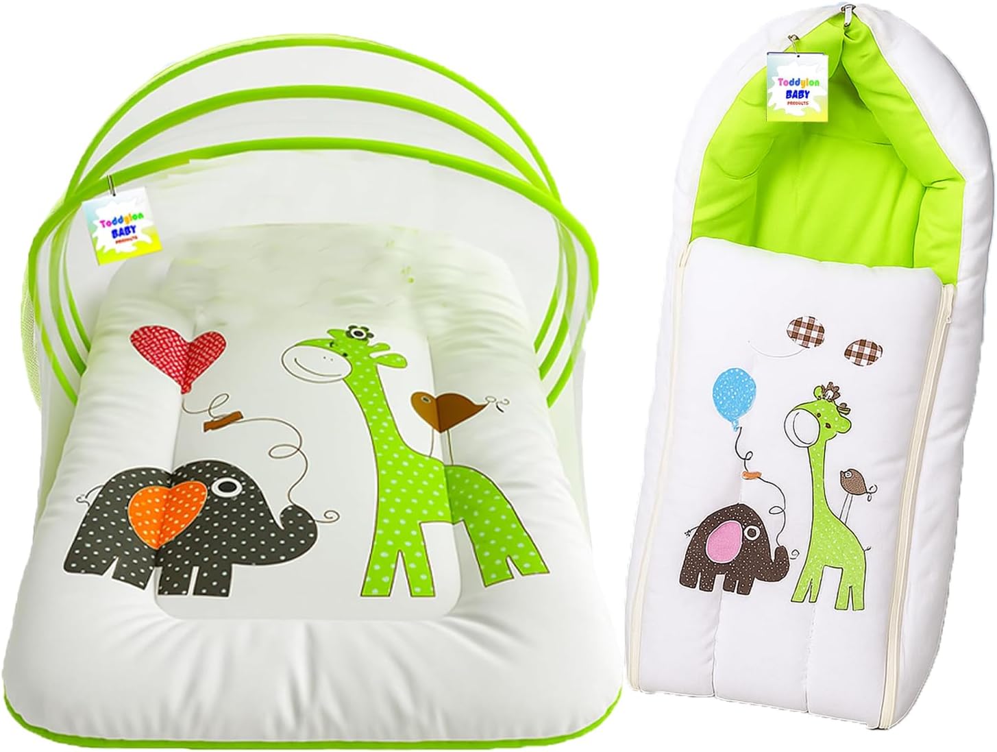 - Toddylon Cotton Baby Bedding Set New Born Baby Bed | Carry Bag | Mattress | Mosquito Net | Insect Protector | Infants Carry Bed (0-6 Months) Green (2PCS Set), 24 tc