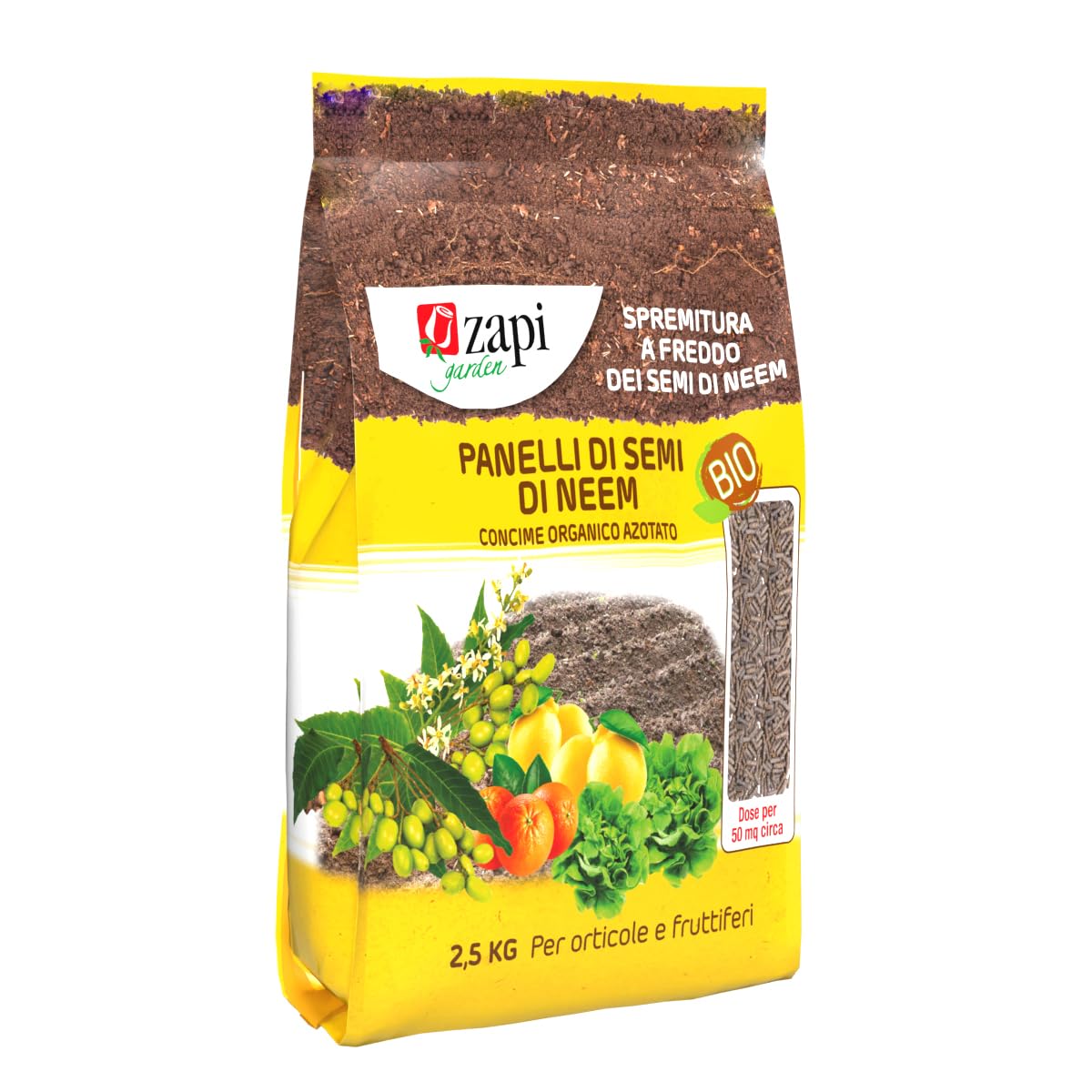 Zapi Garden | Panelli di Semi di Neem, Concime Organico Azotato, per Orticole e Fruttiferi, 2,5kg