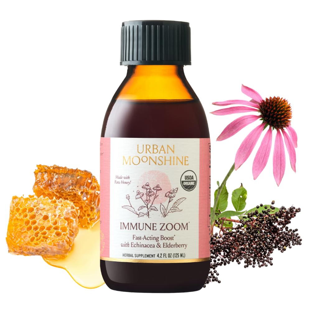 Urban Moonshine Suplemento para a Imunidade em Xarope de Sabugueiro Orgânico com Equinácea, Mel Cru e Gengibre 120 mL