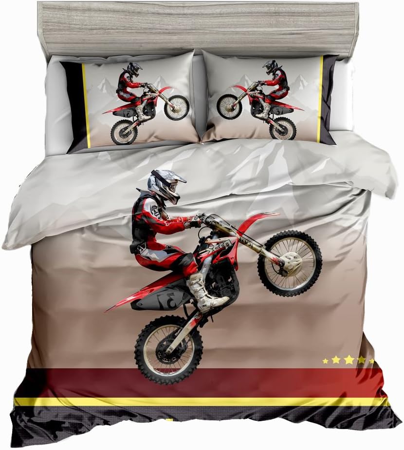 SxinHome Motocross Racer Bedding Set for Teen Boys, Duvet Cover Set,3pcs 1 Duvet Cover 2 Pillowcases(no Comforter Inside), Queen Size