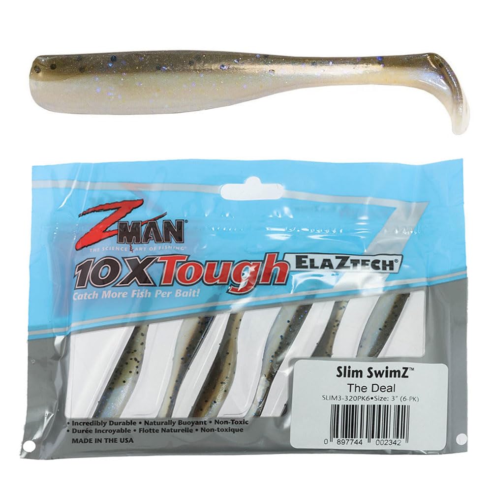 Z-Man SLIM3-320PK6 Elaztech Slim Swimz Paddle Tail Swimbait, 3