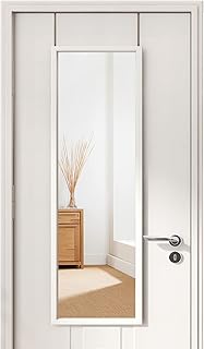 ミルオ君の鏡工房 ドア掛けミラー 全身鏡 全身ミラー 姿見 高さ調節式 壁掛け鏡 工具不要 飛散防止 HD鏡面 118x30cm ホワイト