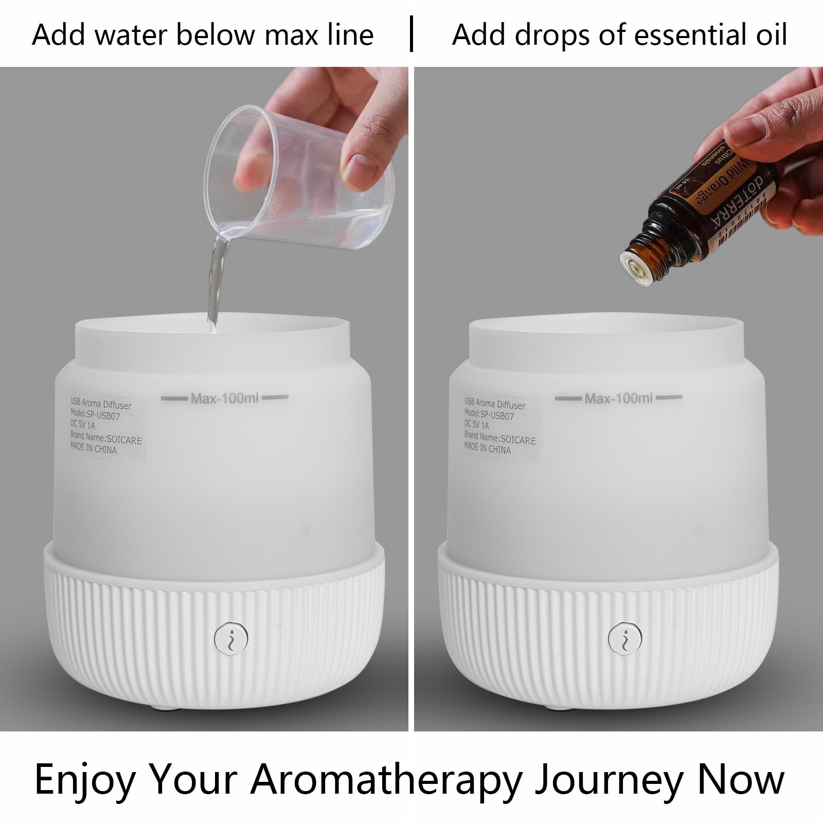 Mały dyfuzor olejków eterycznych, mini dyfuzor do aromaterapii, 100 ml, z kablem USB i adapterem, 7 zmieniających się kolorów, zasilany przez USB, do domu, pokoju, biura, podróży, na prezent