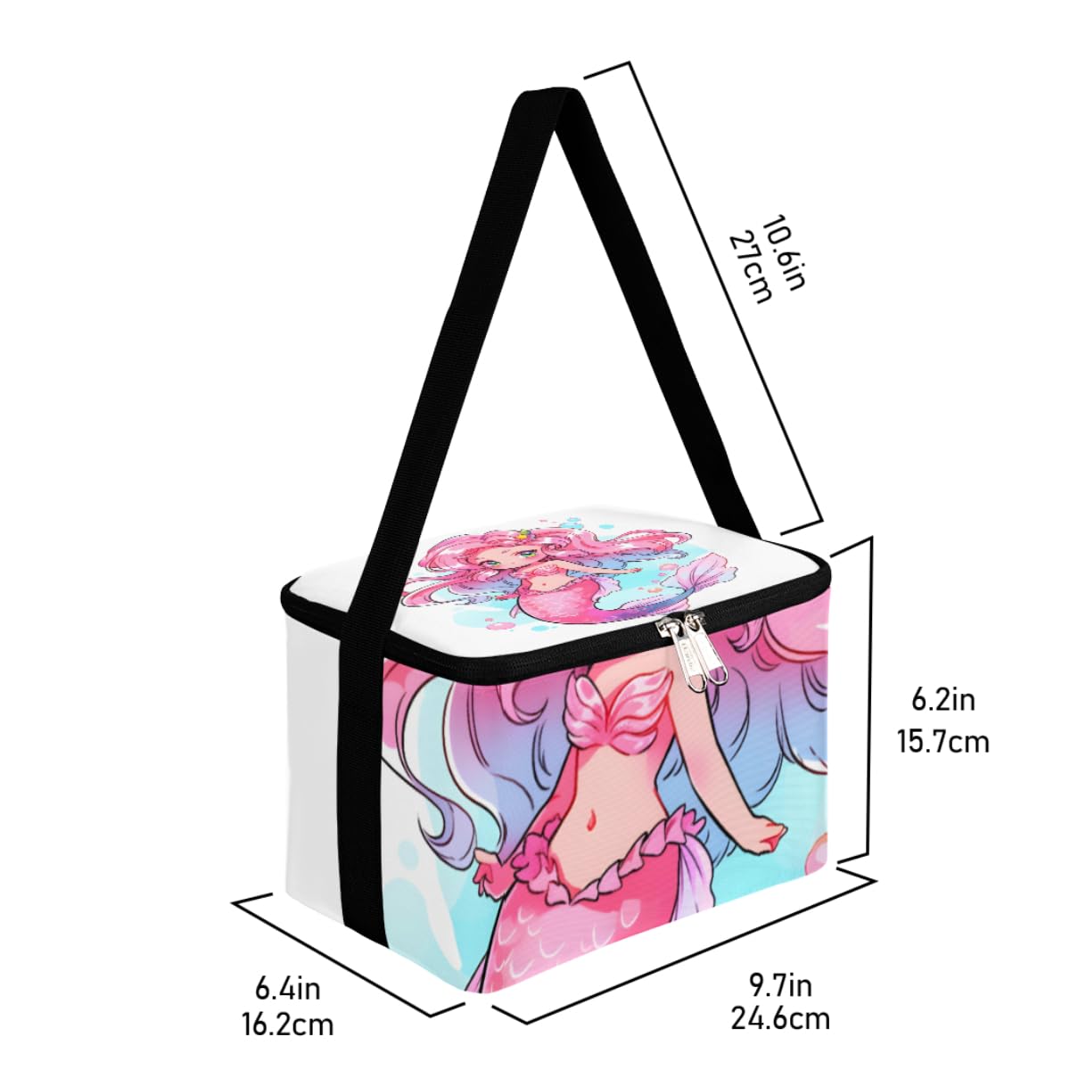 GzLeyigou Lunch Bags for Women Men 9 Cans,Princess Mermaid Hot & Cold Food Delivery Bag Insulated Grocery Bag Insulated Lunch Box Cute Mermaid Cooler Bag for Office Work Picnic Beach