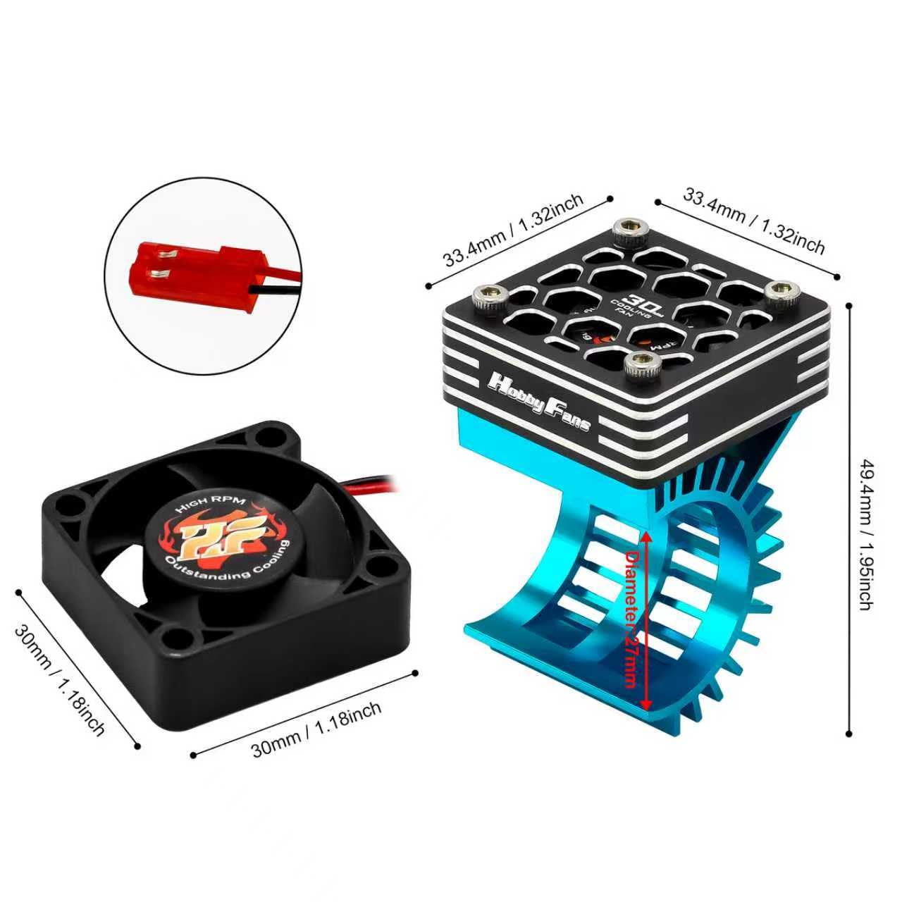 Hobby Fans RC Motor Heat Sink with 2PCS Cooling Fan and Metal Cover Fit 370 380 390 2838 2858 2845 Brushless Motor Heatsink for 1/14 1/16 1/18 RC Car Truck Buggy Crawler
