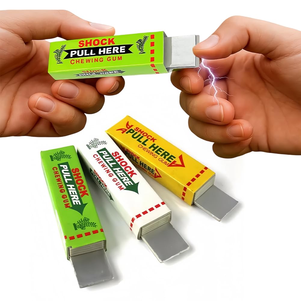 Spiritzohic 3 PCS Electric Shock Chewing Gum Prank Toy, Fun Electric Shock Toys, Prank Gadget for Fool's Day Surprise, for Friends, Family - Office & Party Gags, Trick Gadgets, Party Bag Fillers