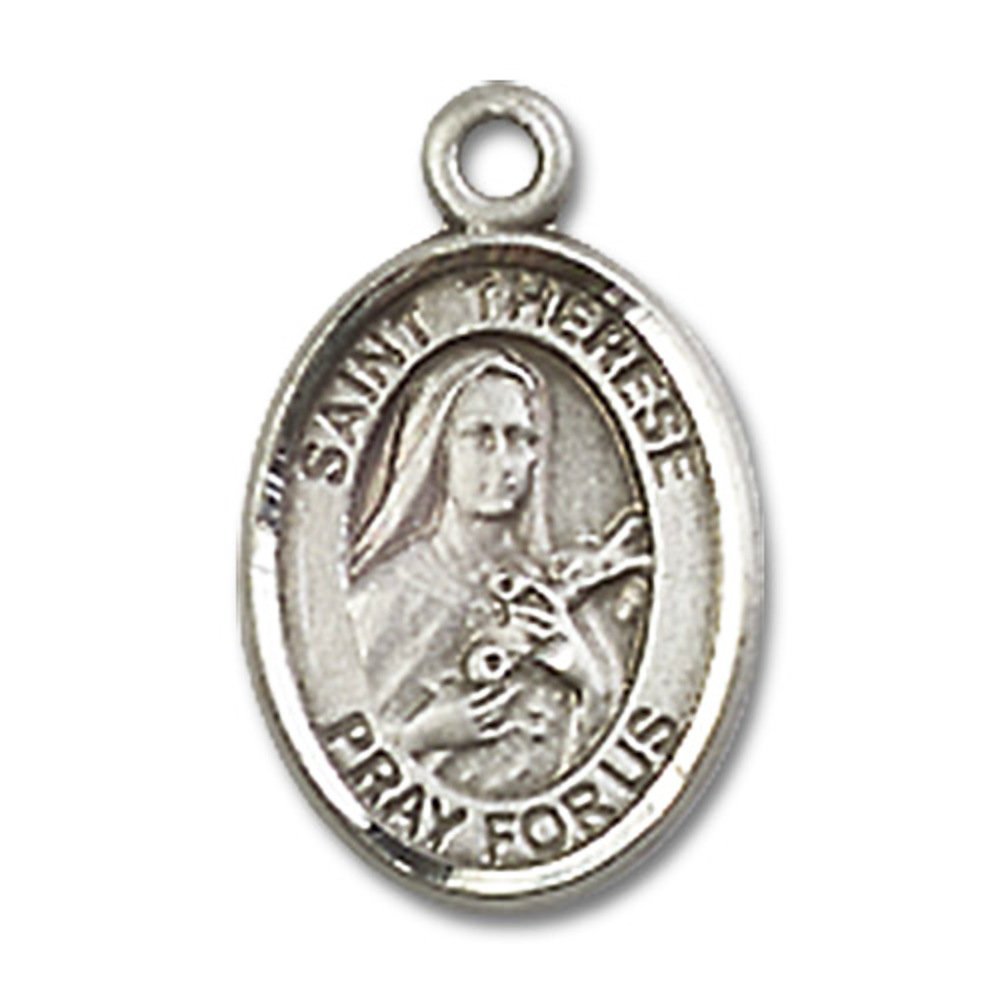 Bonyak Jewelry Saint Medal Collection Sterling Silver St. Therese of Lisieux Pendant 1/2 x 1/4 inches with Sterling Silver Lite Curb Chain
