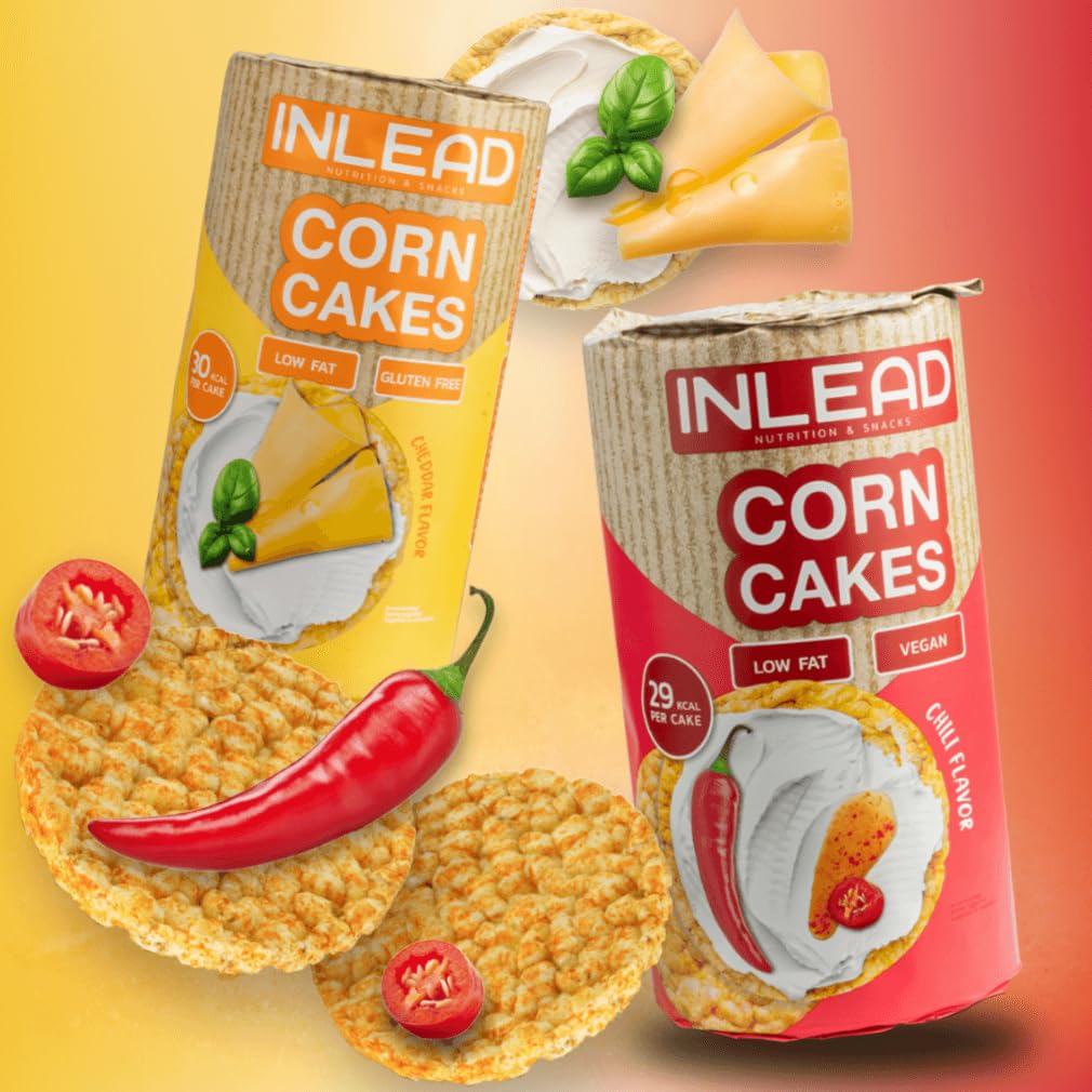 INLEAD - Corn Cakes | Leichte & Knusprige Maiswaffeln für Bewussten Genuss | Kalorienarm, Fettarm & Ideal als gesunde Alternative zu Chips (12x 120g, Chili Flavor)