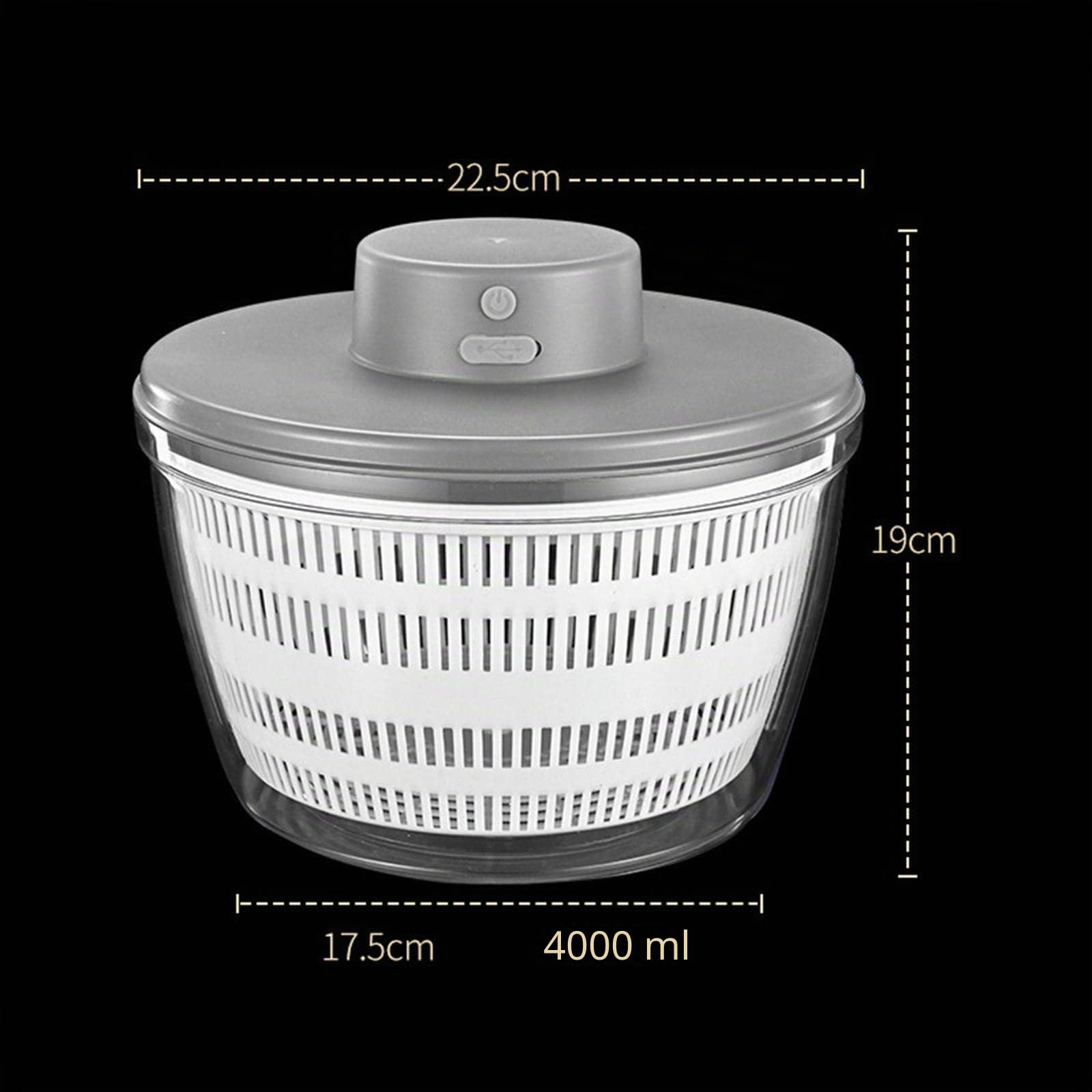 Spinner Eléctrico Recargable para Verduras, Secador de de Secado Rápido Automático, para Cocina, Lechuga, Producción de Cebolla, Ajo, Gris