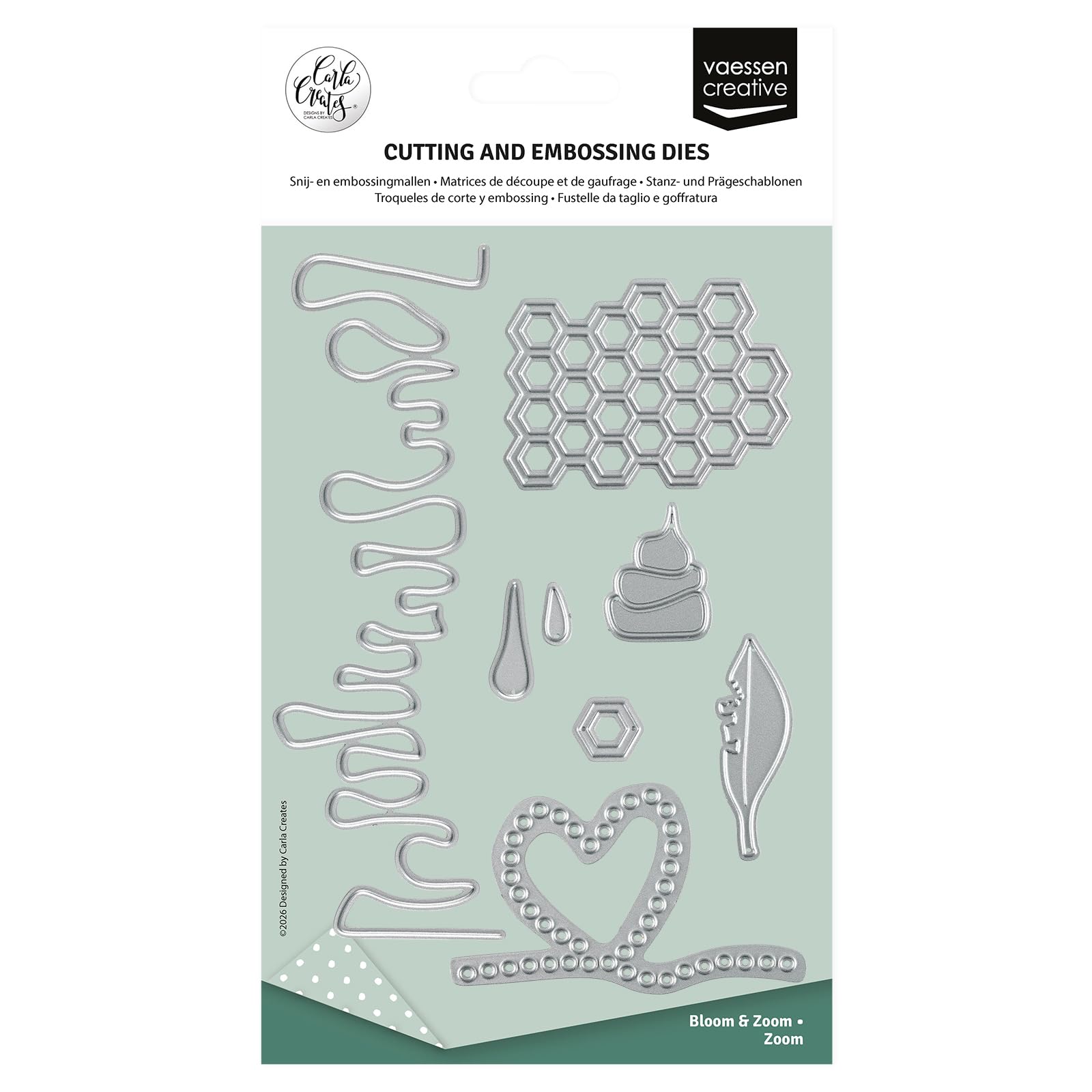 Vaessen Creative Cutting and Embossing Dies Set - Honeycomb, Heart & More (Zoom) - 6 Metal Craft Dies - Card Making Supplies for Scrapbooking & Papercrafts