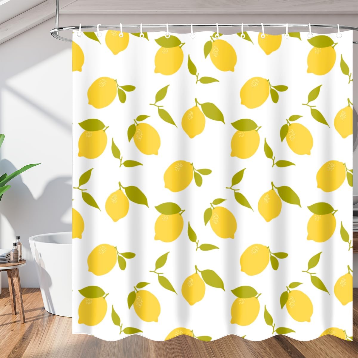 Lemon Fruit Pattern Shower Curtain Fabric Shower Curtain Set with 12 Plastic Hooks Waterproof Cloth Farmhouse Washable Bath Curtains for Bathroom Decor 60 x 72 Inches