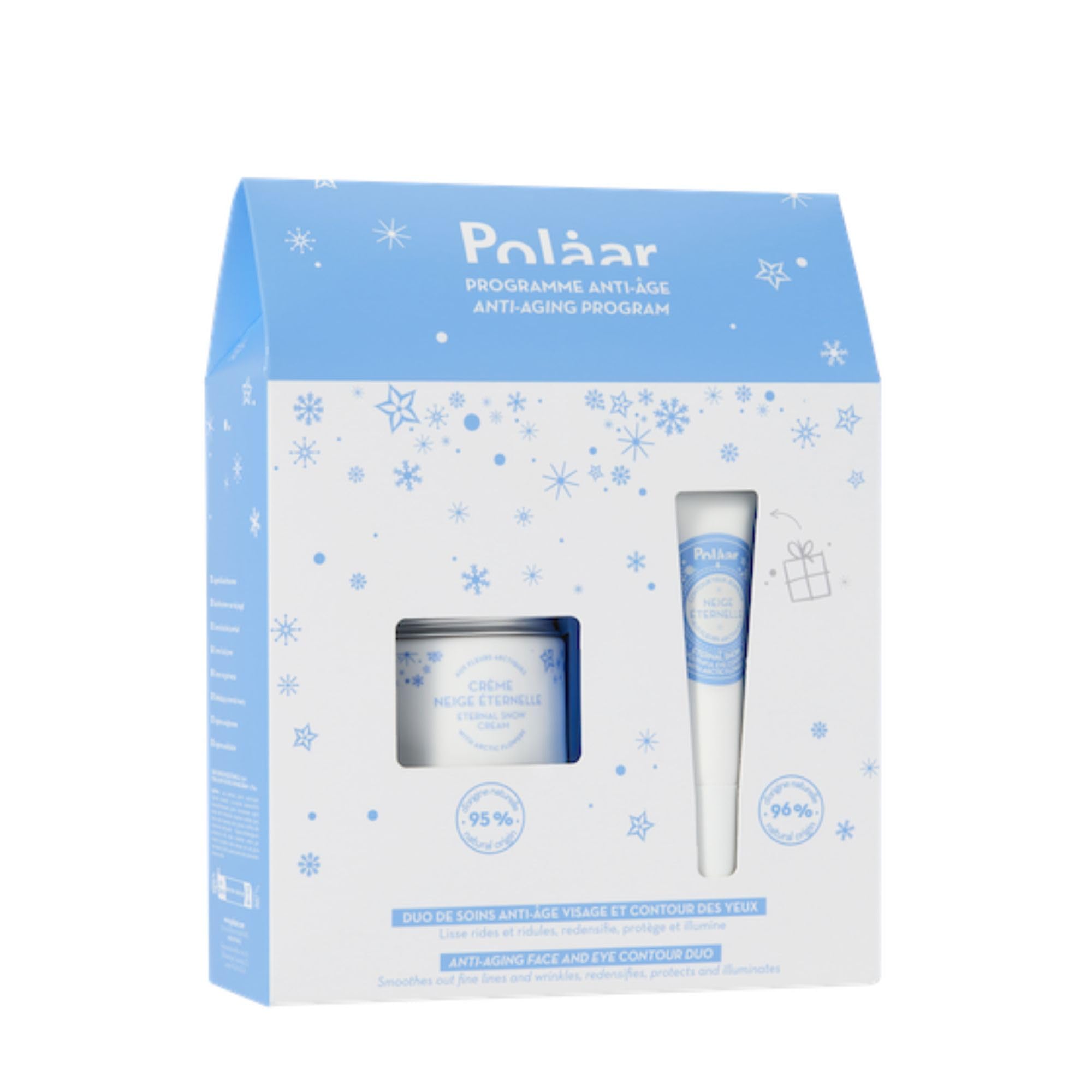 Polåar - Coffret Cadeau Neige Éternelle aux Fleurs Arctiques - Soins Anti-âge : Crème Visage 50 ml + Contour des Yeux 15 ml - Lissent rides et ridules, Raffermissent - Naturel, Vegan, Made in France