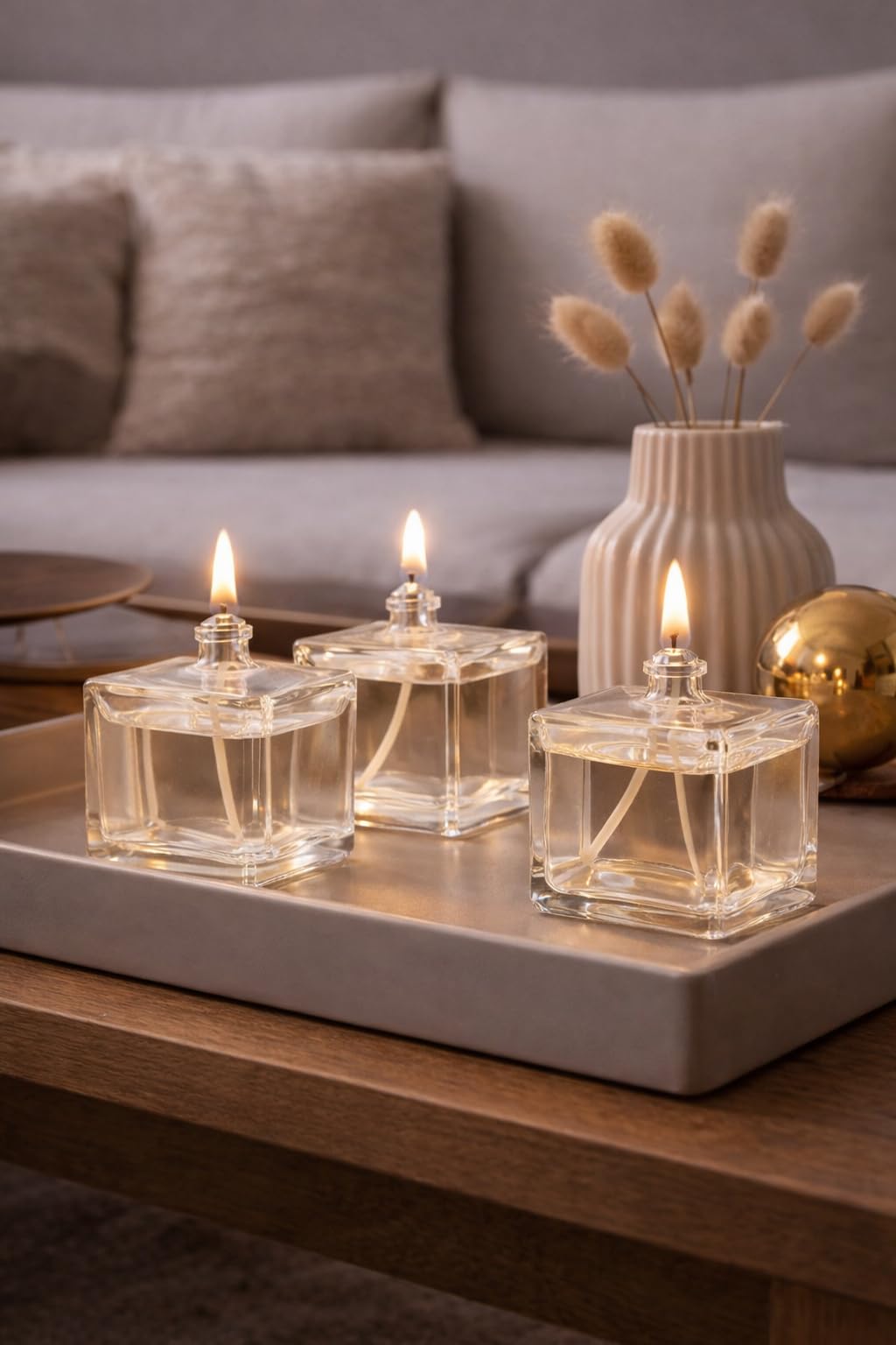 Öllampen Set 4x Mini Cube Glas 80 ml – Nachfüllbare Tisch-Öllampen für Innen & Außen – Deko Beleuchtung für Restaurant, Bar, Terrasse & Zuhause