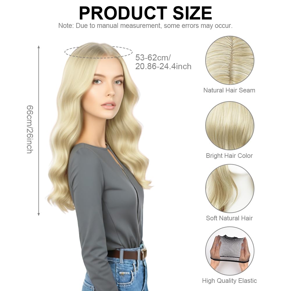 AUYAO Long Wave Wig for Women Synthetic Fiber Long Wavy Hair Wig Middle Part with No Bangs Curly Hair Wigs Fancy Dress Synthetic Hair for Party Costume Anime Halloween Christmas Carnival(Linen) - Image 3