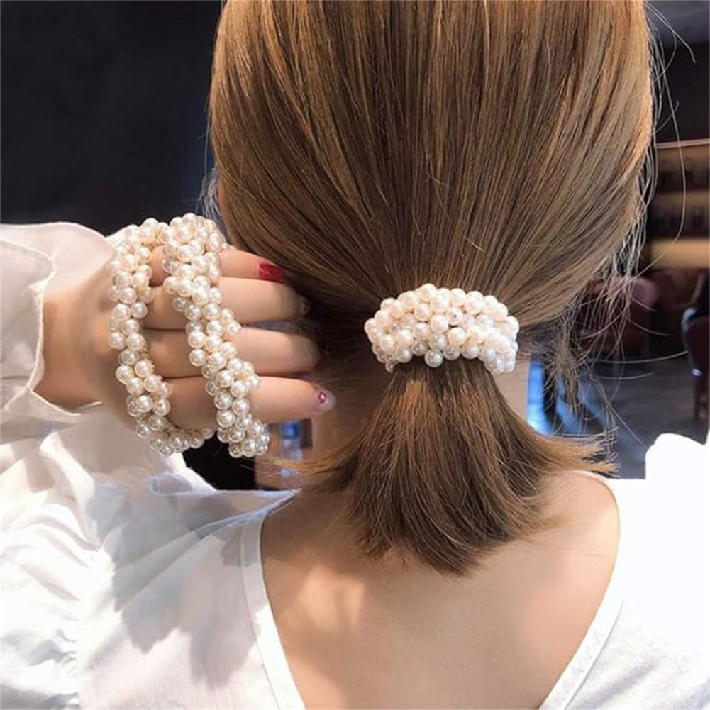 yangzerang Pearl Hair Scrunchies Hair Ties Beaded Fashion Elastic Hair Scrunchies Elegant Pearls Ponytail Holder Hair Stretch Hair Rope Accessories for Women Girls Jewelry - Image 3