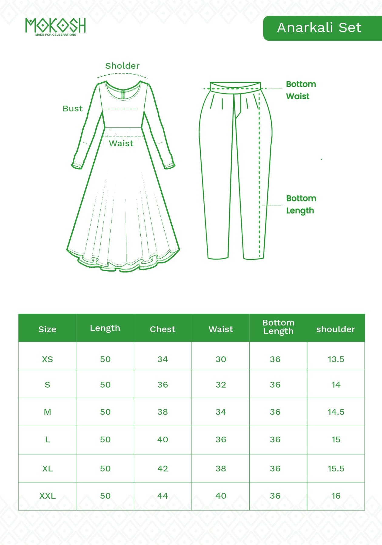 MOKOSH Pantaloni Kurta Anakrali con ricamo in seta da donna con Dupatta