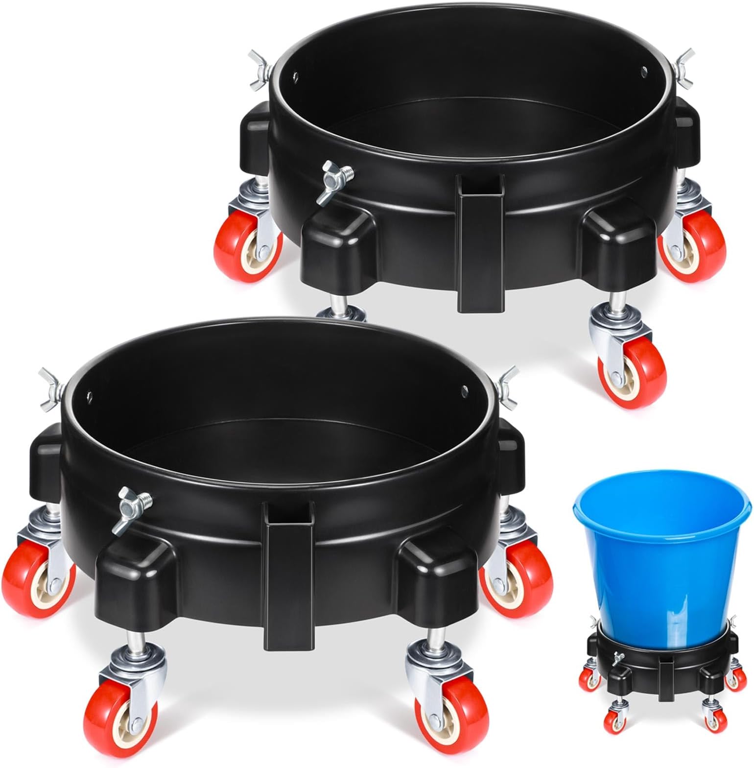 2 Pcs 5 Gallon Bucket Dolly with 5 Swivel Wheel Casters 11.42'' Car Wash Bucket Dolly Round Plastic Dollies for Car Washing Garage Construction Flowerpot(Black)