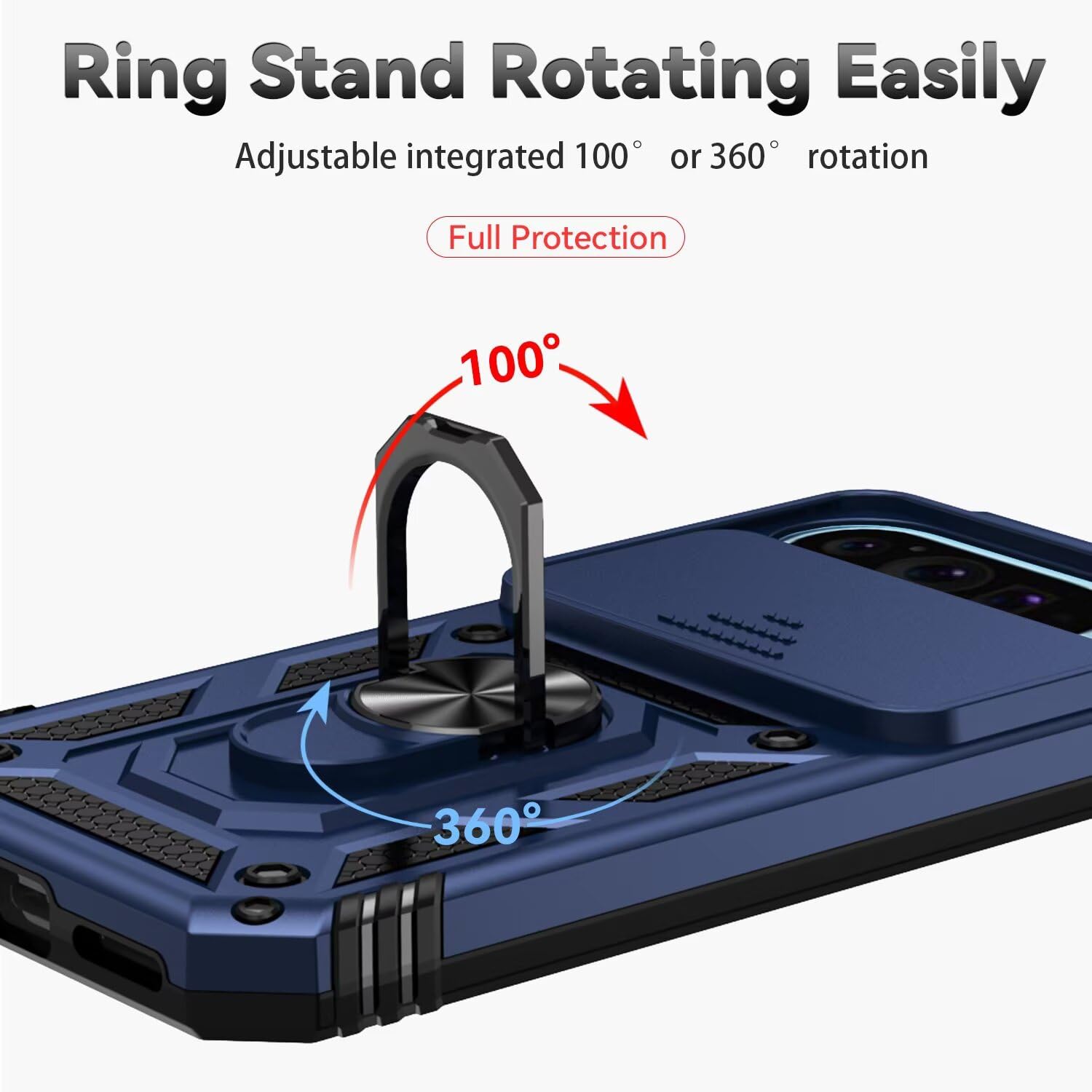 POUHYE Cover per Google Pixel 9A Custodia, Copriobiettivo Scorrevole Antiurto Grado Militare Case con 360° Magnetica Anello Supporto, Hard PC Back e TPU Bumper Cover Blu