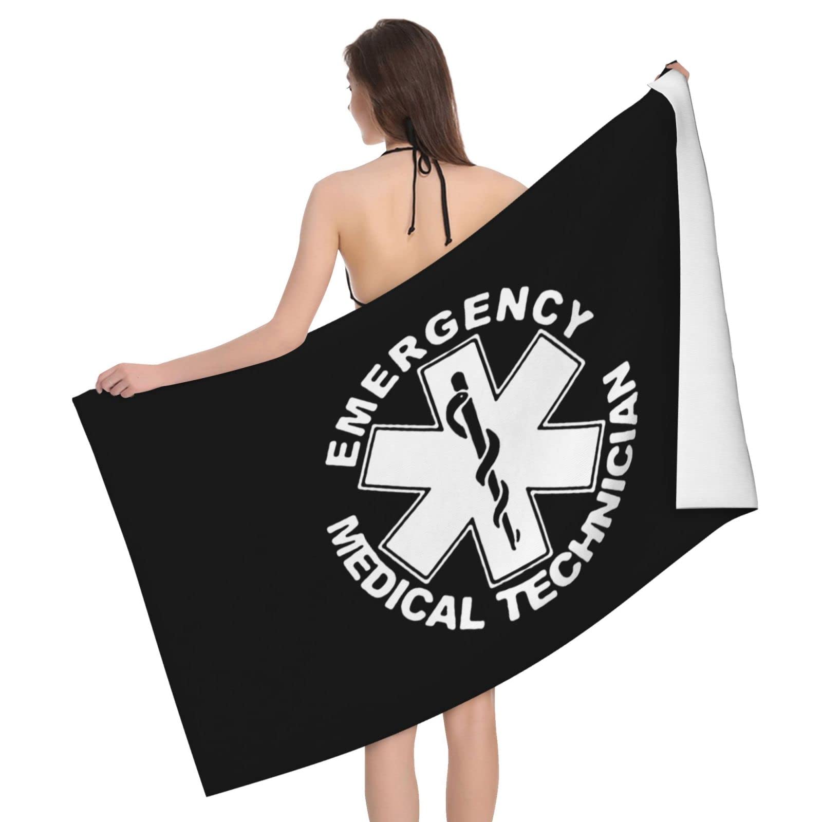 Lsjuee American Flag EMS Star of Life EMTMedic Microfiber Beach Towel Absorb Water Quick Dry Bath Towel, for Beach, Swimming Pool, Camping