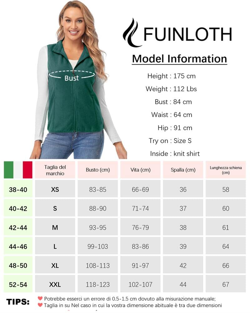 fuinloth Gilet Donna in Pile Smanicato Elegante Invernale Sportivo con Tasca Gilet Termico con Cerniera Senza Maniche Giacca