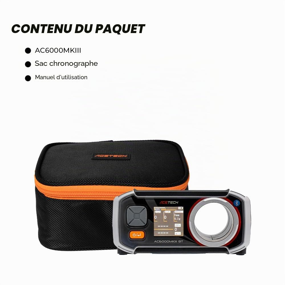 ACETECH Chronographe Airsoft AC6000MKIII testeur de Vitesse de tir 30 à 400 m/s avec écran LCD Couleur Compatible Billes BB 4,5 mm / 6 mm / 8 mm / 9 mm