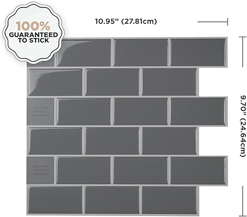 Miniatura 2 de SMART TILES Protector contra salpicaduras para despegar y pegar, 10 hojas de 10.95 x 9.70 pulgadas, adhesivo 3D para cocina, baño, azulejos de pared