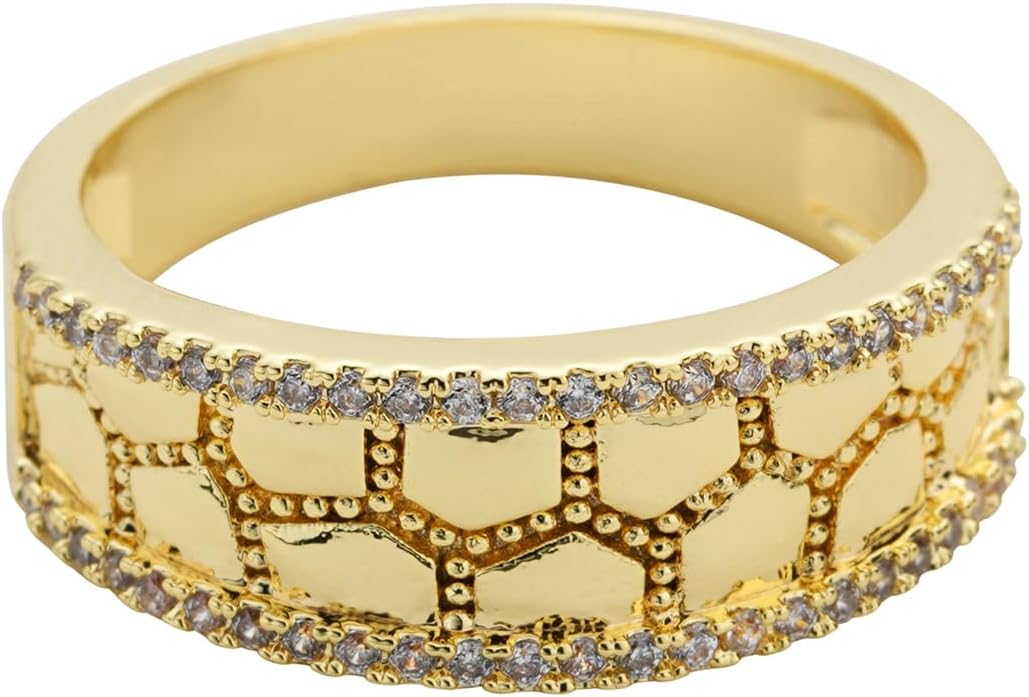 14K Gold Plated Rings For Men,Gold Nugget Rings For Men/Women, Vintage Cubic Zirconia Diamond Mens Pinky Rings - Image 3