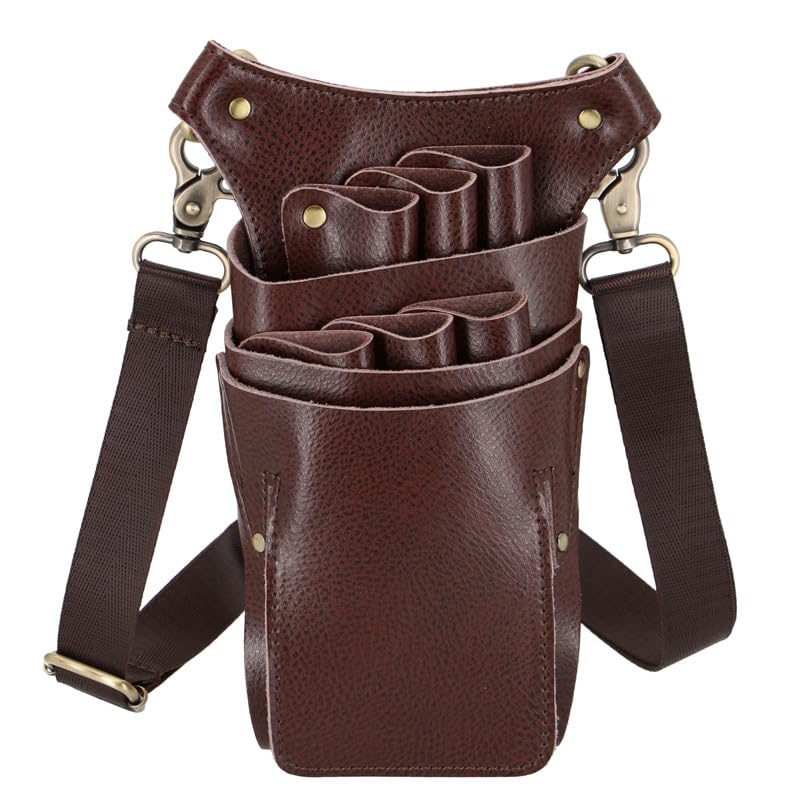 Friseurtasche Werkzeugtasche Rindsleder Schere Tasche Haar Schere Lagerung Halter Friseur Schere Halter Tasche Barber Salon Werkzeug Friseurtasche(Brown)