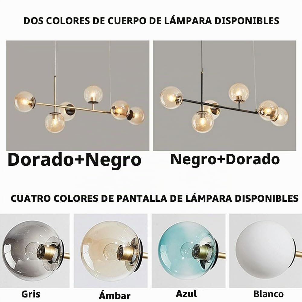 CONERY Lámpara de araña moderna de 6 luces, lámpara colgante de cristal con forma de globo, altura ajustable, lámpara de techo grande de mediados de siglo E27 para isla de cocina