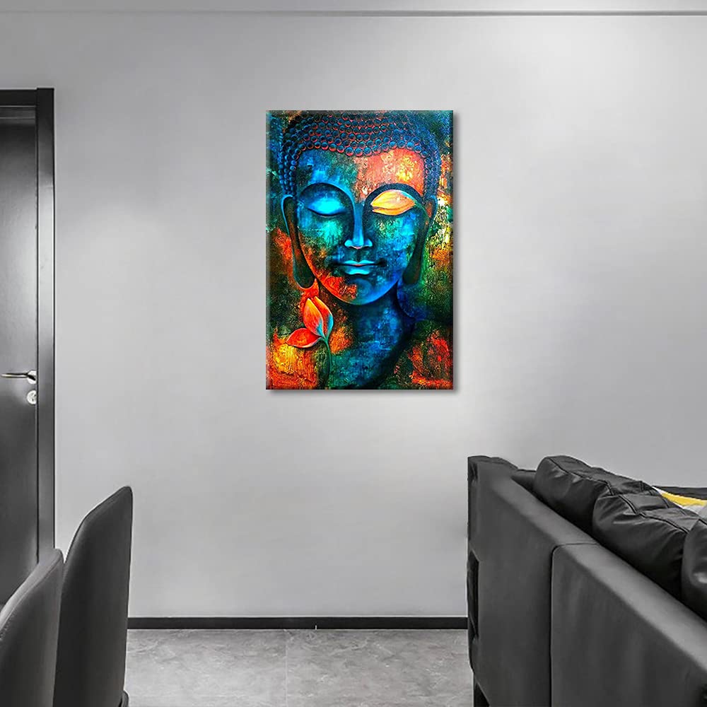 Buddha Head Wall Decor Indigo Blue Buddha Prints on Canvas Decorations for Living Room Office Wall Decor Buddha Wall Art Easy Hanging with Frame (12"x8"x1 Panel) — view 5