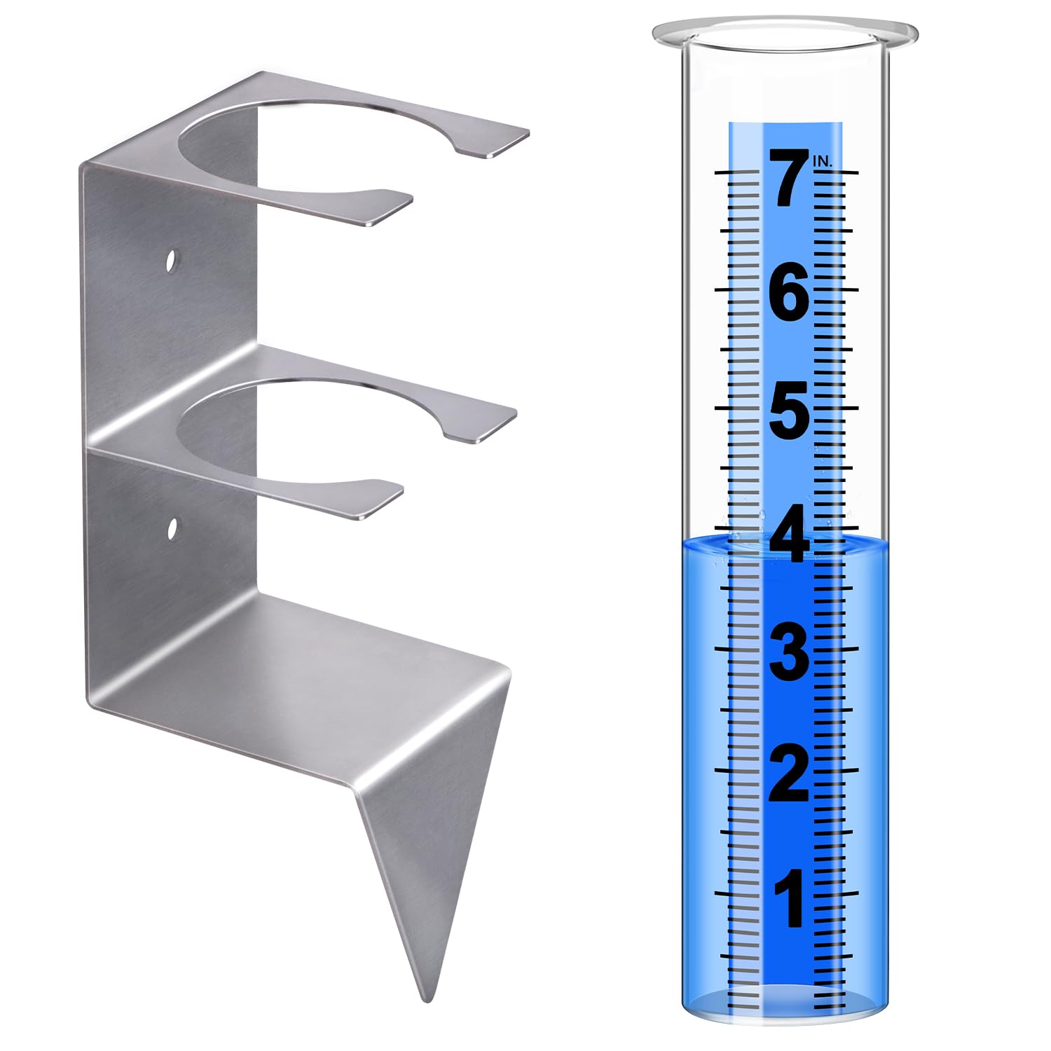 Rain Gauge Outdoor,7" Rain Gauges Outdoors Best Rated with Stainless Steel Rack Holder,Freeze Proof Plastic Large Guage for Yard Garden Fence Lawn Farm