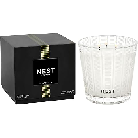 NEST New York Scented 3-Wick Candle, Grapefruit - 21.2 oz - Up to 100-Hour Burn Time - Reusable Glass Vessel