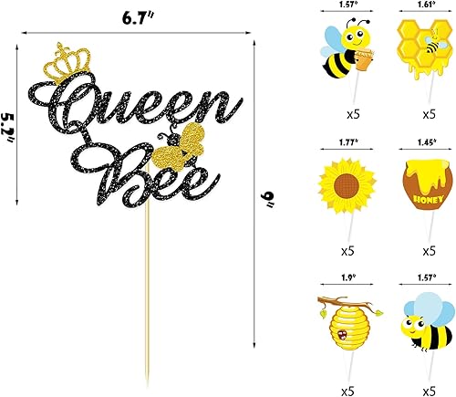 Miniatura 5 de Decoración de pastel de abeja reina con purpurina para cumpleaños de mamá, abejorro, colmena, abeja, abeja, abeja, abeja, abeja, mamá a abeja,