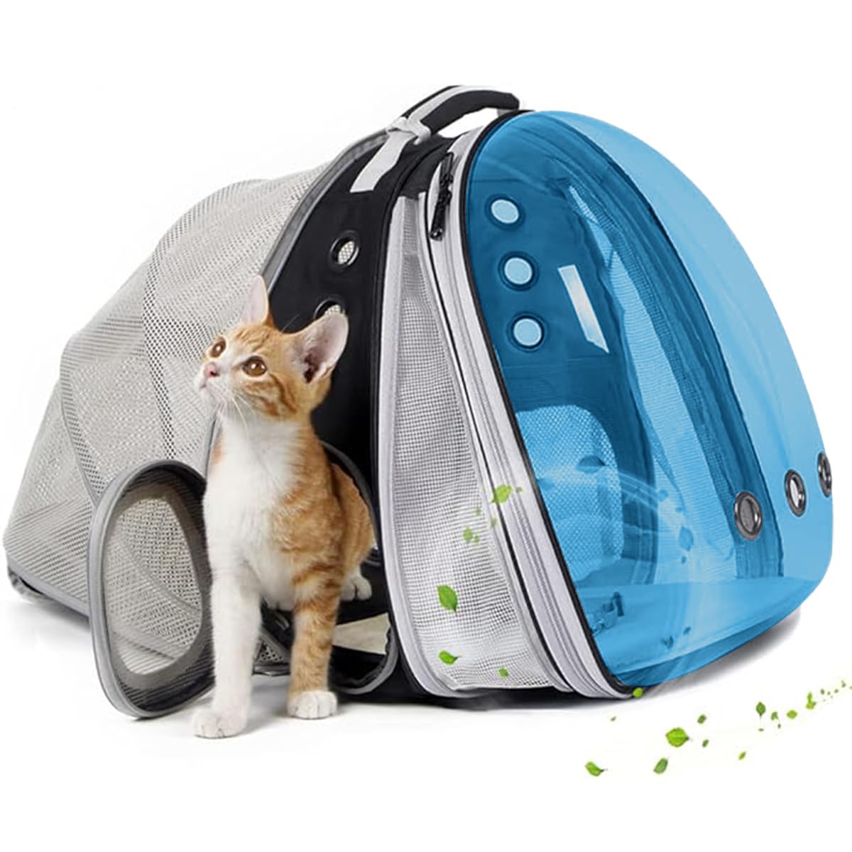 Dual Expandable Polarized Blue Cat Backpack Carrier, Fit up to 20 lbs, Expandable Space Capsule Polarized Bubble Pet Carrier for Large Cat and Small