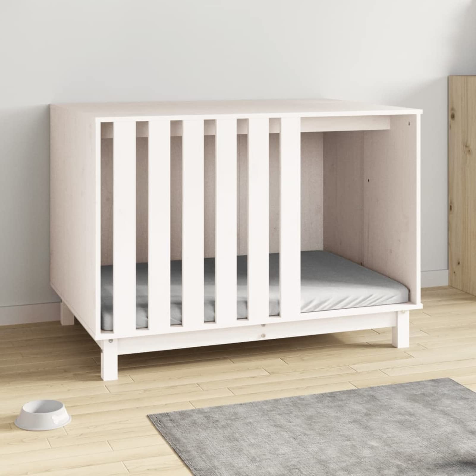 ARKEM Casetta per Cani Bianca 100x70x72 cm in Legno Massello di Pino,Recinto per Cani da Giardino, Gabbia per Conigli, Recinto per Animali Domestici, Gatti, Cuccioli, Porte con Chiavistello e Parasole