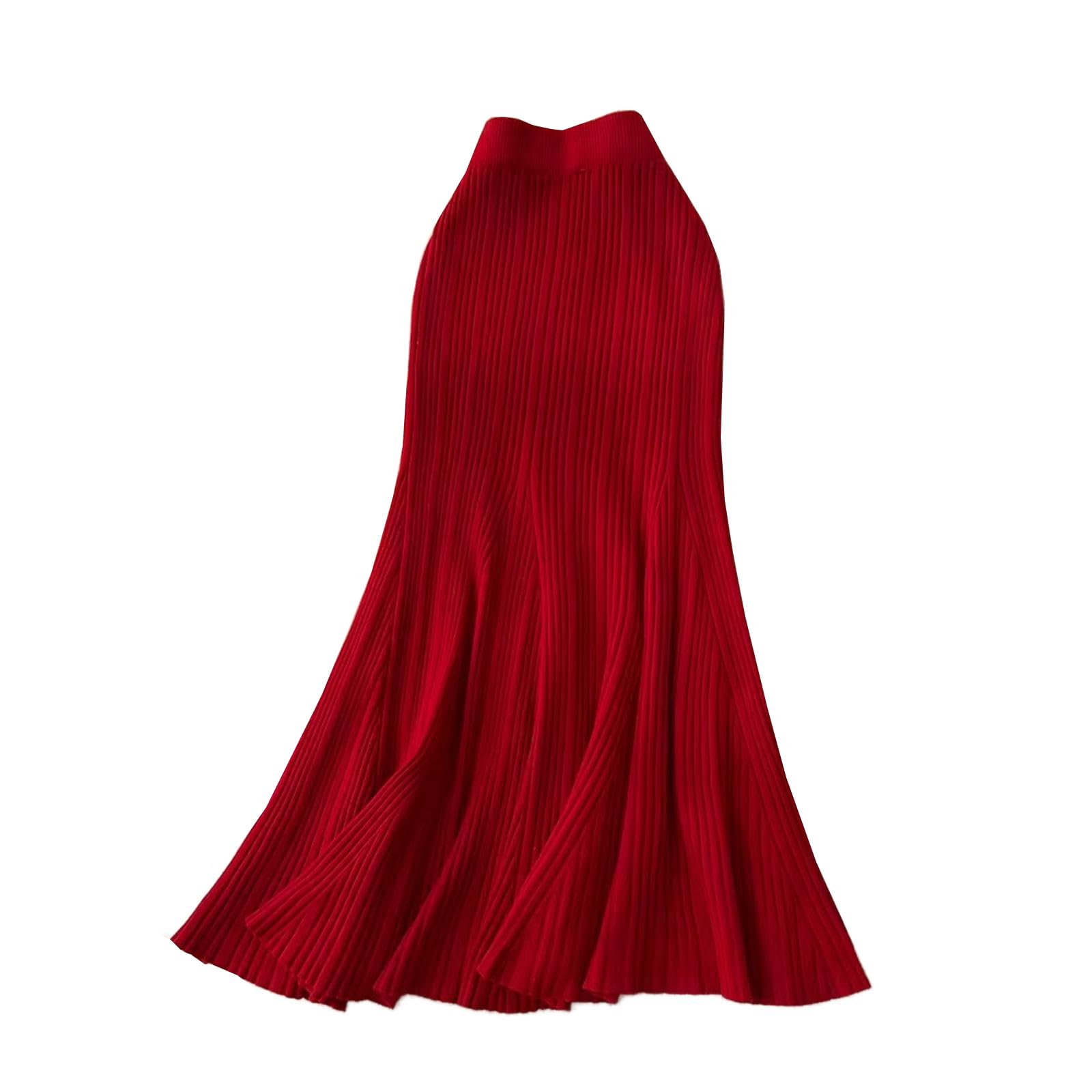 Gonna Midi da Donna a Sirena in Maglia a Coste a Vita Alta