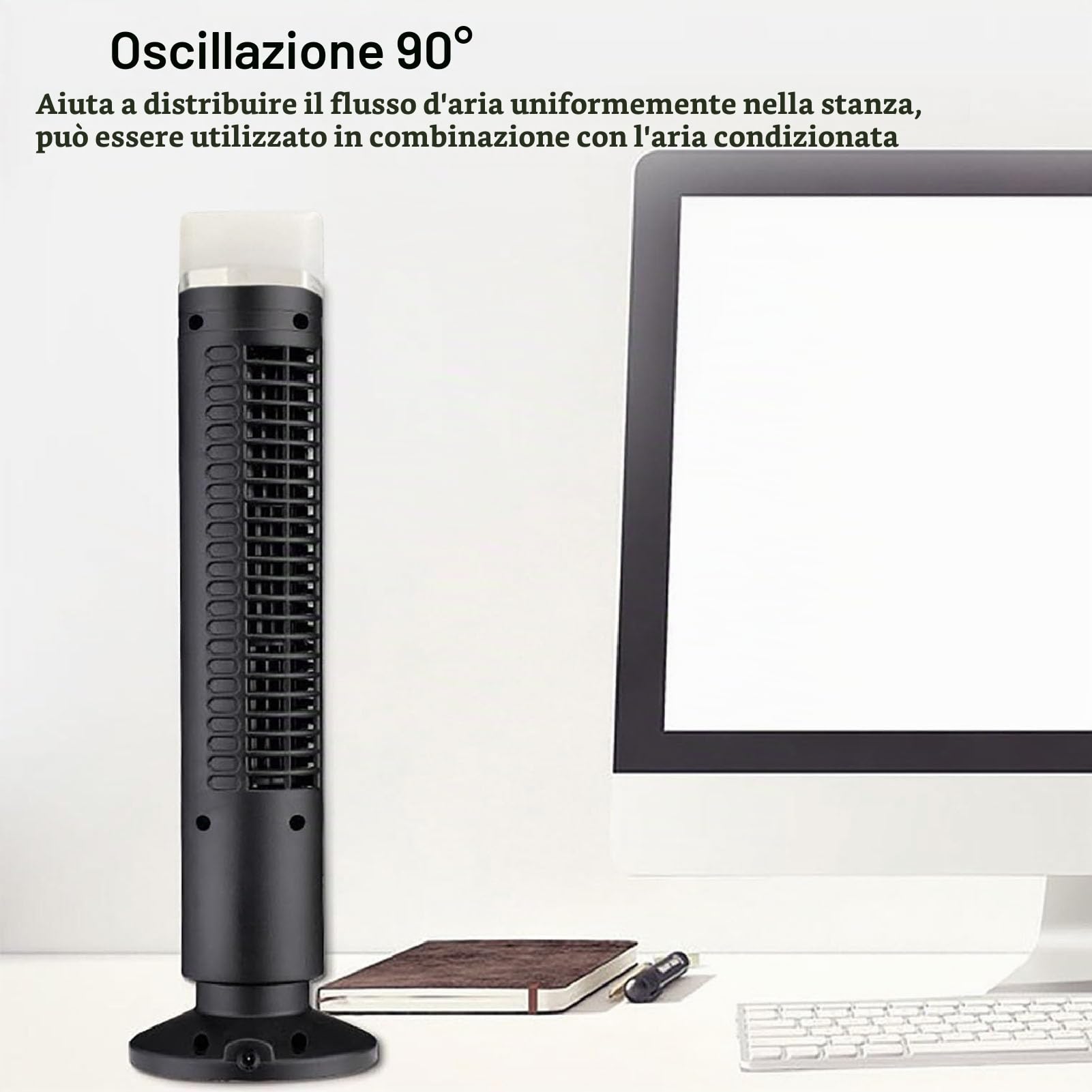 Ejoyous Ventilatore a Torre Senza Lama, 13 Pollici Oscillazione a 90 Gradi Ventilatore a Torre da Tavolo Ultra Silenzioso con Telecomando per Uffici di Domestici (BLACK)