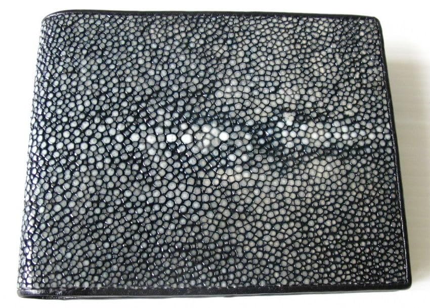 Julie Genuine Real Polished Stingray Skin Leather Man Bifold Shiny Black Wallet2
