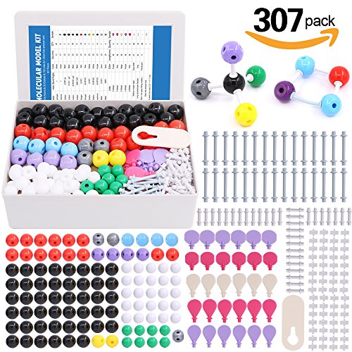 Swpeet 307 Pcs Molecular Model Kit for Organic and Inorganic Chemistry - Chemistry Molecular Model Student and Teacher Set - 126 Atoms & 30 Orbitals & 150 Links & 1 Short Link Remover Tool