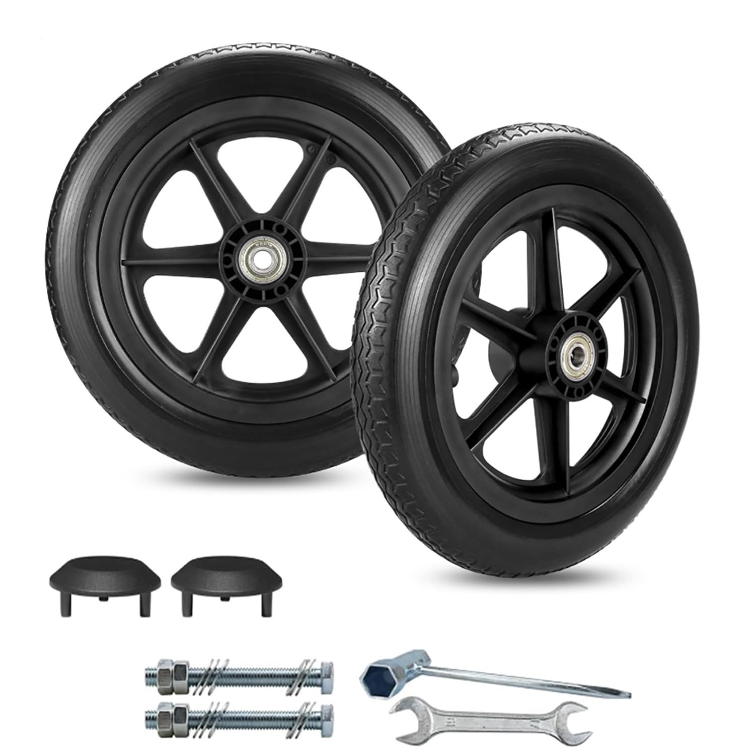 2 pcs Rueda Trasera de Recambio per Silla de Ruedas 12 pulgadas, Neumático de Repuesto de No Neumática PU Sólidas con Tornillos y Tapa Antipolvo(Black)