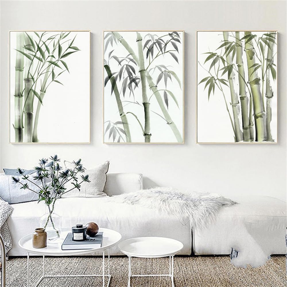 WBYZAC Art Prints-Watercolor Bamboo Wall Poster Modern Canvas Botanical Print Painting Art Picture Home Bedroom Kitchen Office Room Decor-50 * 60cm*3PCS (No Frame)