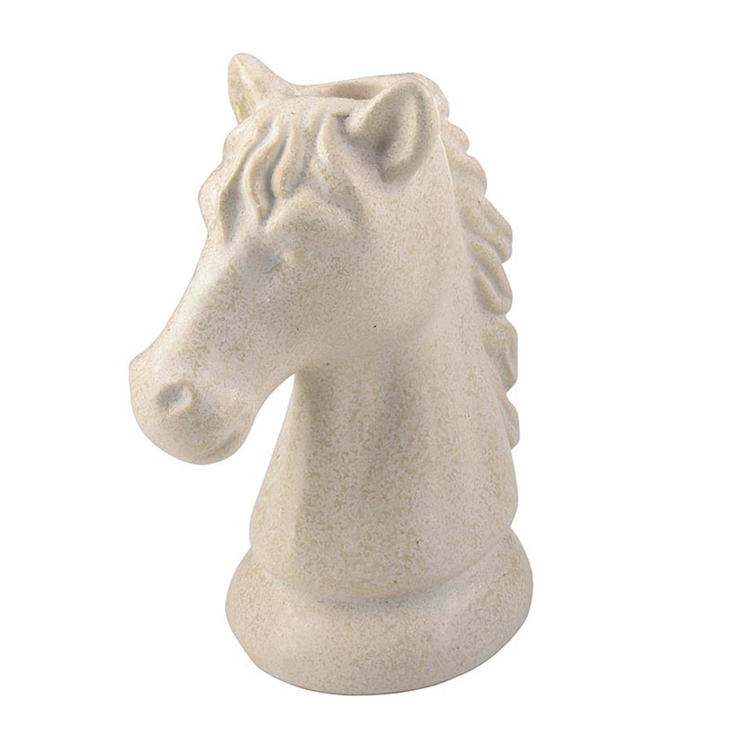 47Th & Main Ivory Stoneware Chess Knight Taper Candleholder, 5.5" Tall,