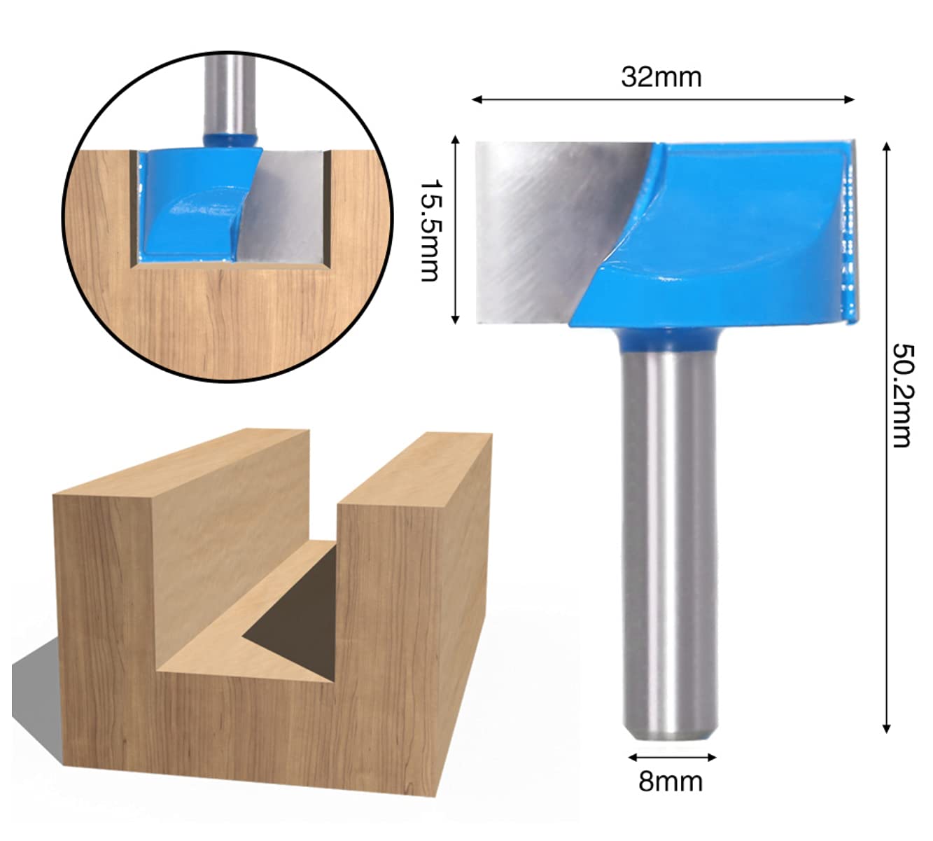 Set di 5 punte per Fresa, Codolo da 8 mm, APLUS Router Bits per Fresatura del Legno, 10/15/20/25/30 mm