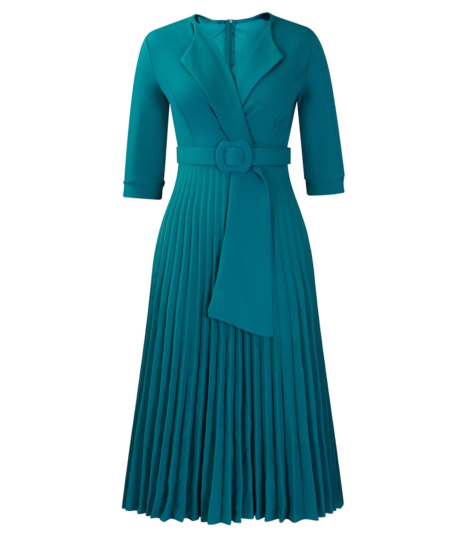 SOMTHRON Womens Elegant 3 4 Sleeve Blazer Dress V Neck Lapel Pleated Business Work Swing Midi Dress with