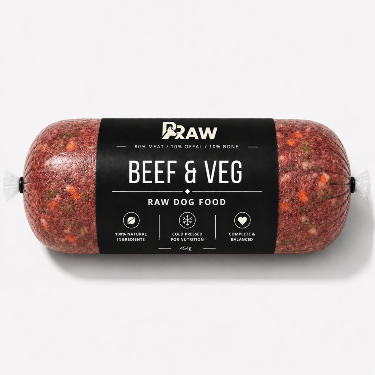 Prime Raw Mixed Frozen BARF Dog Food - 454g Rolls - Variety Flavours – Box of 10, 20, 30 Rolls - Premium Natural Barf Diet - High-Protein, Grain-Free & Nutrient-Rich (30, Beef & Veg)