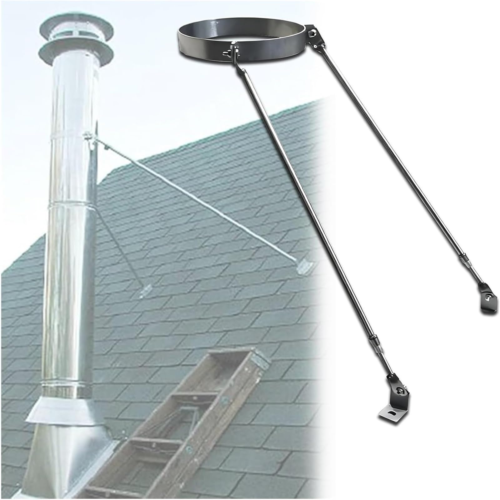 Soporte de tubo de chimenea for estabilidad contra el viento, soporte de pared universal extendido for estufas de leña en lofts o cabañas de troncos(Hoop Dia 10"(250mm))